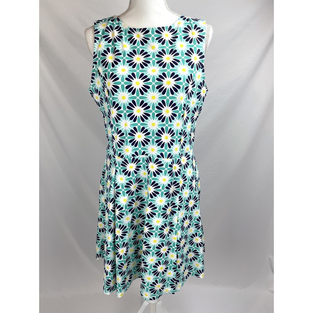 Katherine Way Dress Women XL White Green Sleeveless Nylon High Neck
